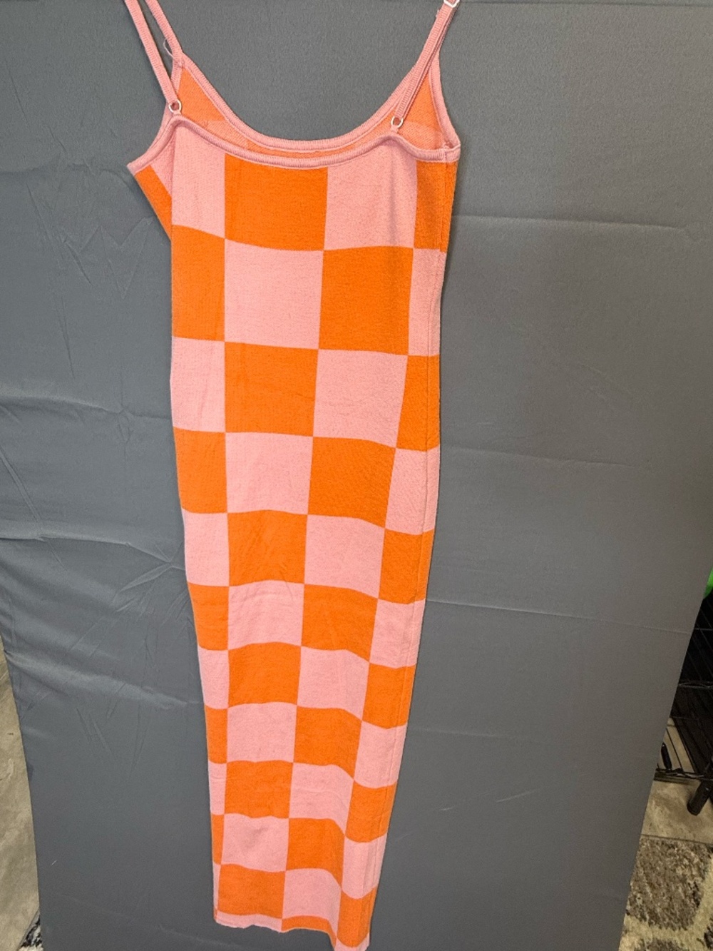 Pink Orange Checkerboard Knit Maxi Dress Retro Mod Y2K Sleeveless Large